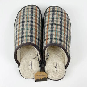 Staheekum Alpine Flannel Slippers Size 12 Brown Faux Fur Shearling Plaid NWT